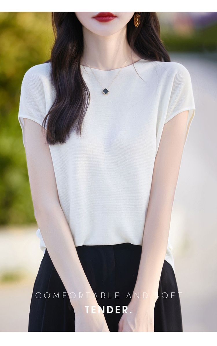 桑蚕丝短袖t恤圆领女夏装2024新款冰丝针织高级感莱赛天丝上衣女详情16