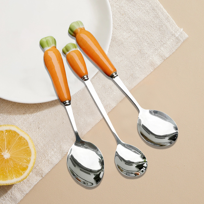 Ceramic Handle Stainless Steel Spoon High Appearance Level Creative Cartoon Children's Watermelon Scoop Home Coffee Ice Cream Ice Cream Scoop Specification drawing