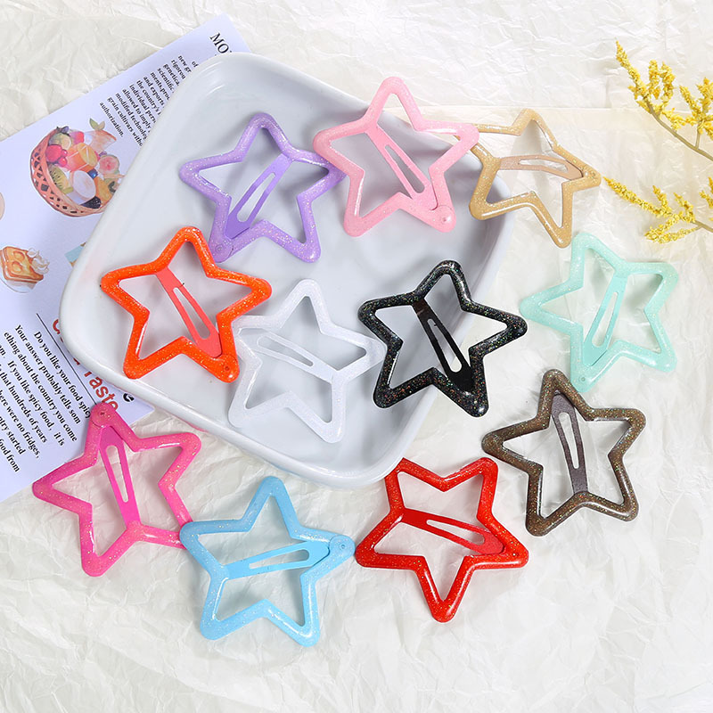 5.6cm large star hair clips, cute and girlish bb clips, sweet bangs, small hair fringe clips, gradient five-pointed star wholesale details Picture