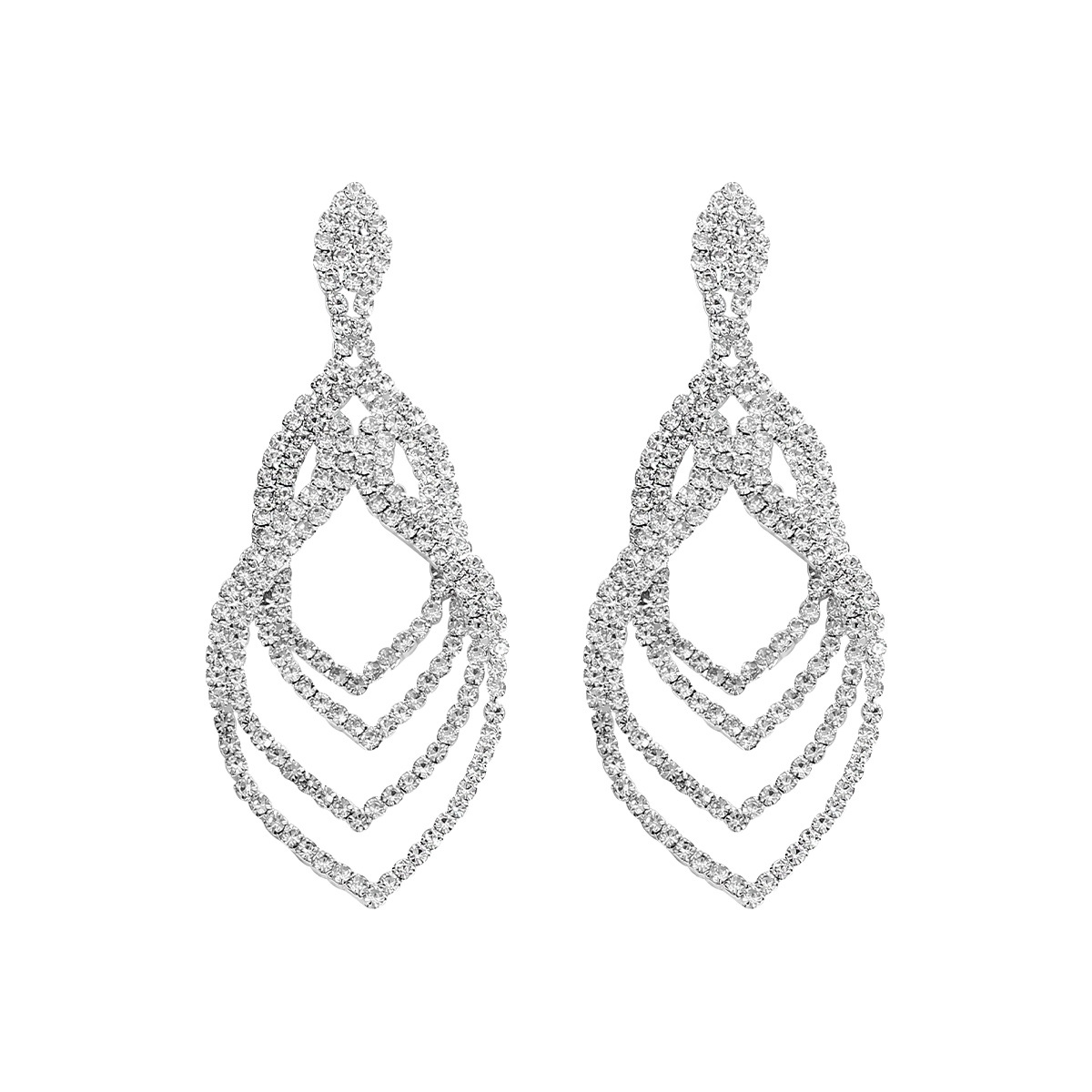 Wholesale of Japanese and Korean style personalized, fashionable and luxurious full-diamond earrings, long multi-layer teardrop-shaped welded earrings, and evening dress accessories Item Picture
