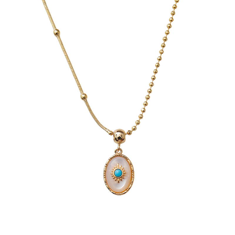 Hyacinth French court style light luxury turquoise necklace, natural shell pendant, copper gold-plated collarbone chain, 2025 Douyin bestseller Item Picture