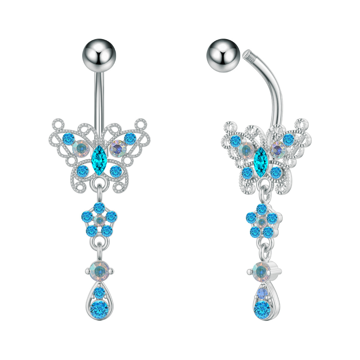 跨境新款梯方锆石粉色爱心肚脐环蓝色蝴蝶皇冠穿刺肚脐钉肚脐扣详情44