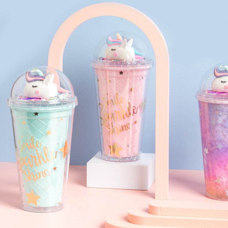 New Unicorn Straw Ice Cup Cartoon Cute Children Drink Water Cup Milk Tea Cup Spot Wholesale details Picture