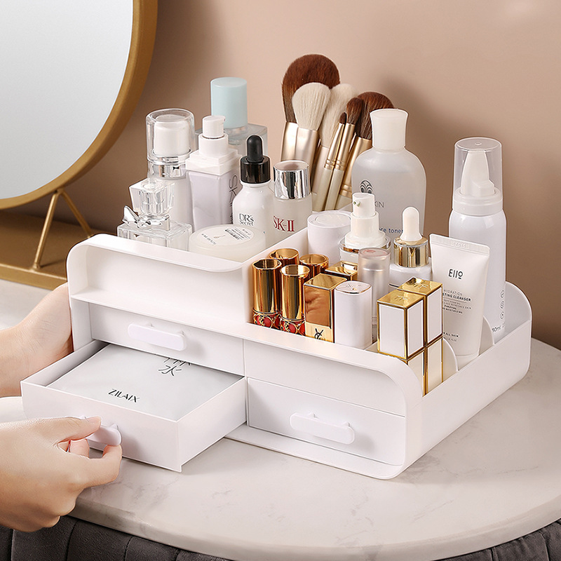 Euxin Drawer Type Makeup Box Dormitory Finishing Plastic Storage Shelf Cosmetics Skin Care Dresser Desktop Storage Box Specification drawing