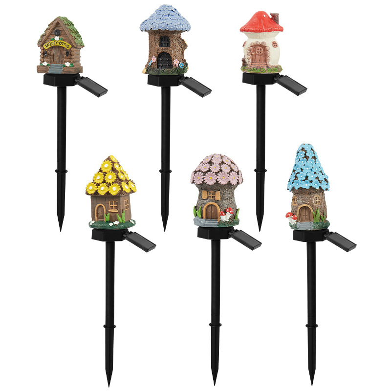New solar-powered cartoon animation resin creative mushroom house outdoor waterproof ground plug light courtyard garden landscape light Item Picture