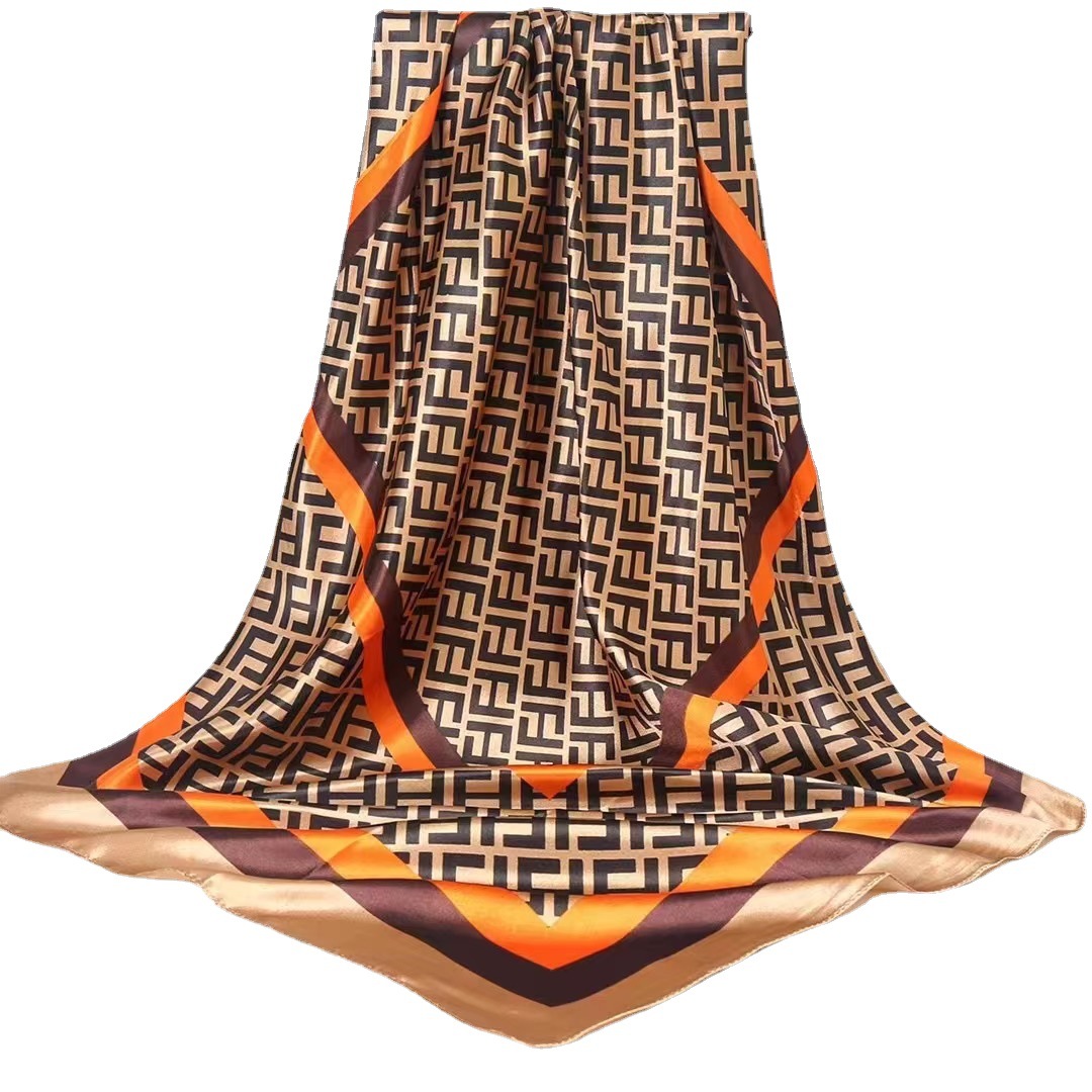 90 large square scarves in various colors, European and American headscarves, imitation silk, fashionable silk scarves, versatile bestsellers, trendy mom square scarves Item Picture