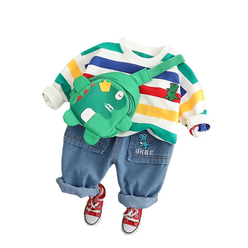Boys' trendy set, children's autumn outfit, cool girls' autumn long-sleeved two-piece set, trendy children's clothing with dinosaur bags Item Picture