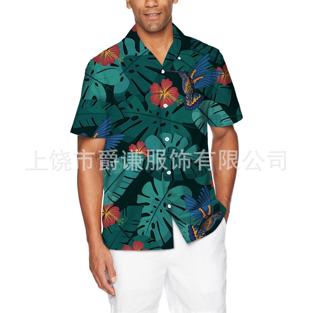 Cross-border foreign trade men's Hawaiian shirt, European-sized 3d printed beach shirt, cardigan, fashionable short-sleeved top. Here are the pictures Specification image