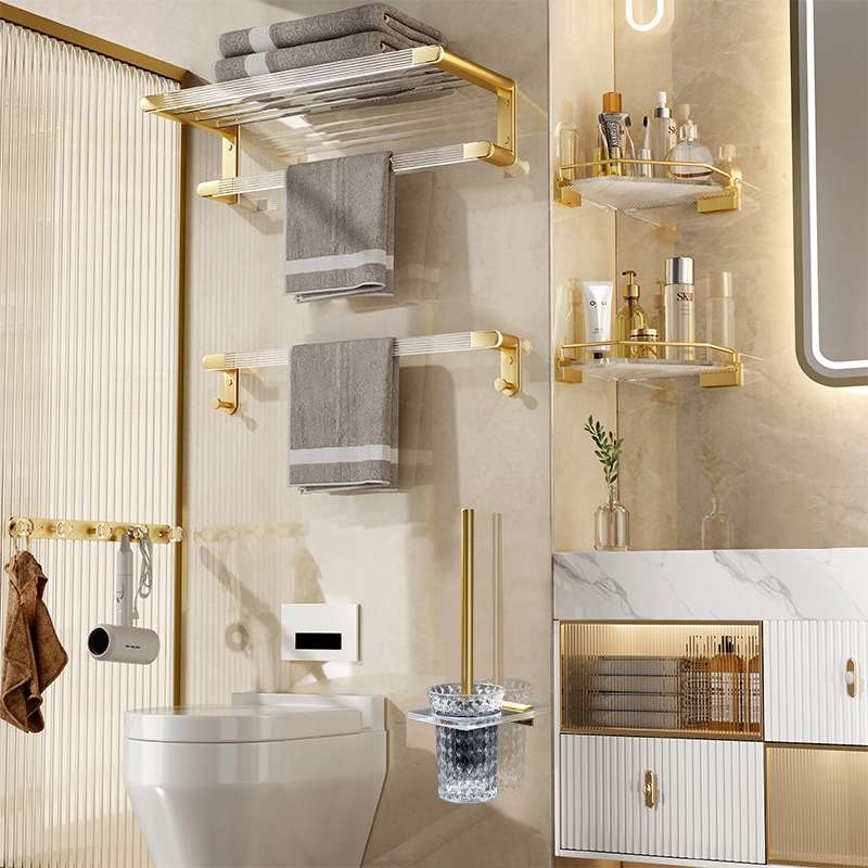 Acrylic bathroom shelf Light luxury towel bar towel rack perforation-free bathroom wall hanging toilet storage rack thumbnail