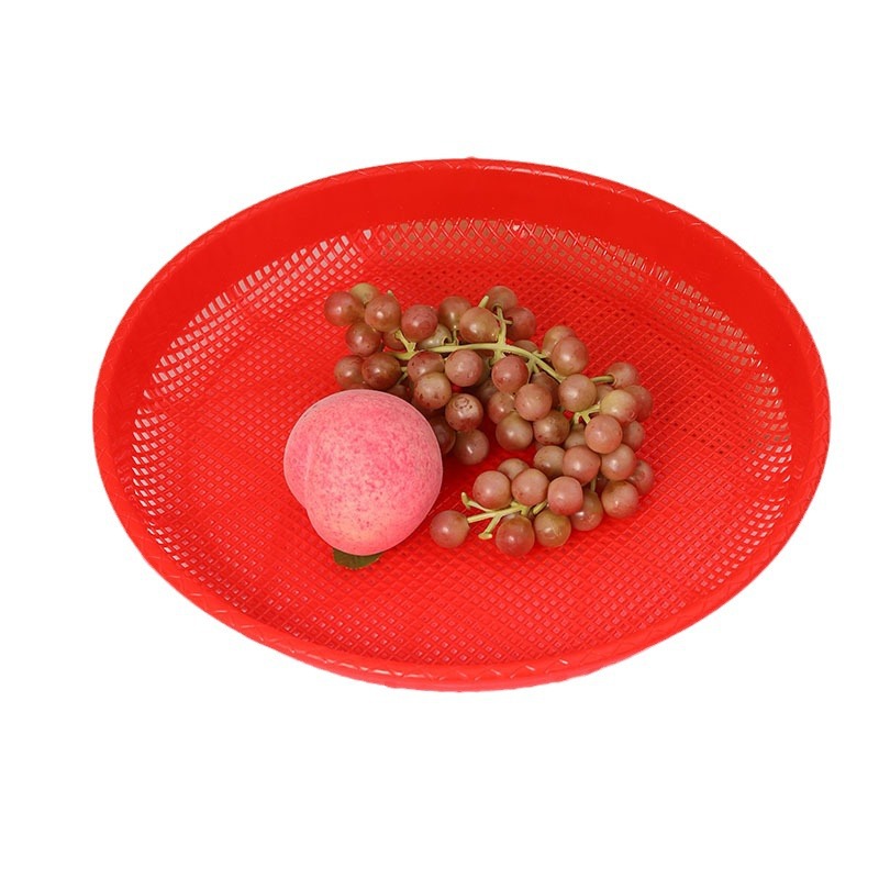 37cm红色塑料筛子 圆形米筛土家用面粉筛有孔沥水晾晒多用筛批发详情图5