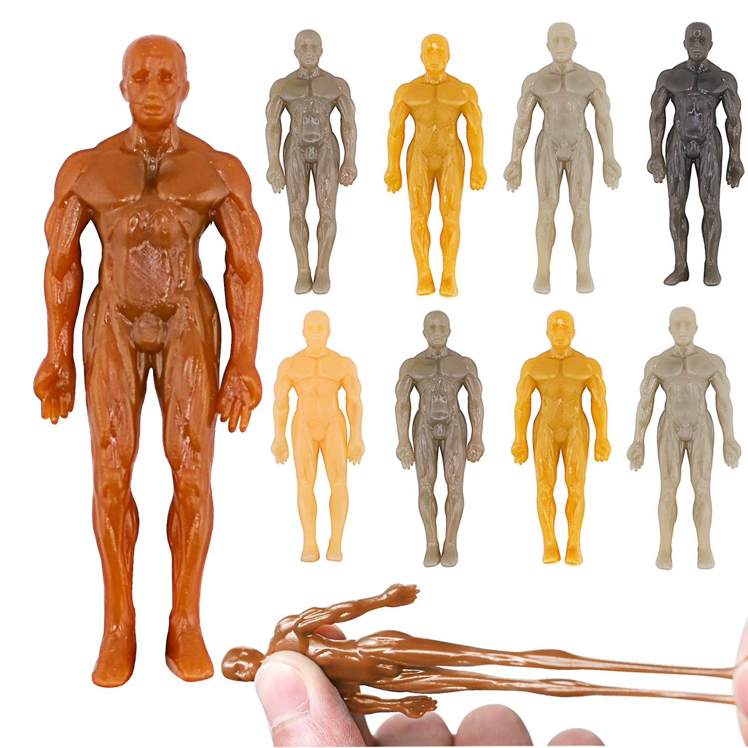 Cross-border tpr soft rubber human muscle body stress-relieving stretching little figure fitness man Funny ejection wall stress-relieving toy full figure