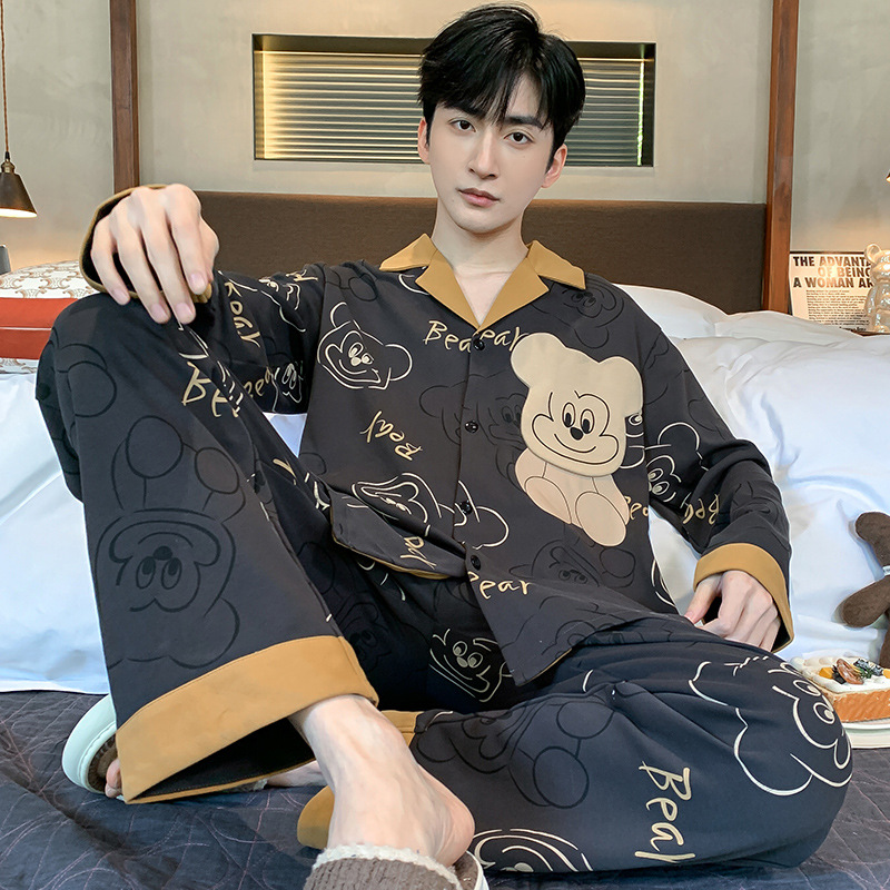 男士睡衣春秋季长袖纯棉卡通青少年2024年新款秋冬全棉家居服套装