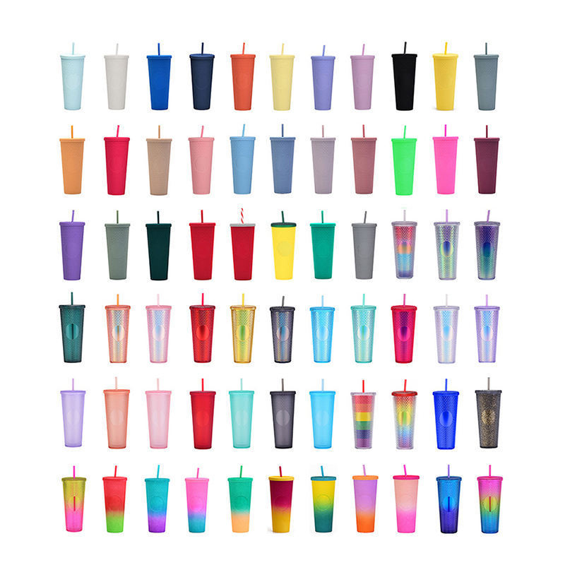 Double-layer plastic straw cup, large-capacity durian cup, prickly cup, portable diamond cup manufacturer, direct supply and wholesale for foreign trade