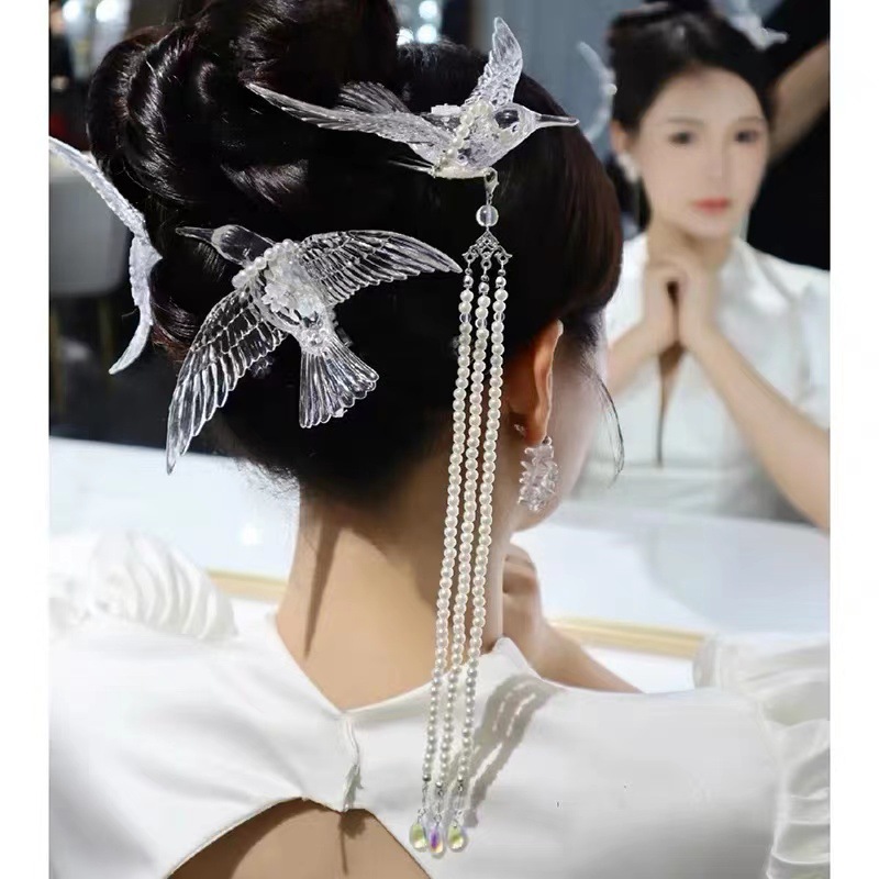 Chinese Style Retro Smart Bird Design Classical Hanfu Style Step Shake Fringe Hairpin Hair Hairpin details Picture