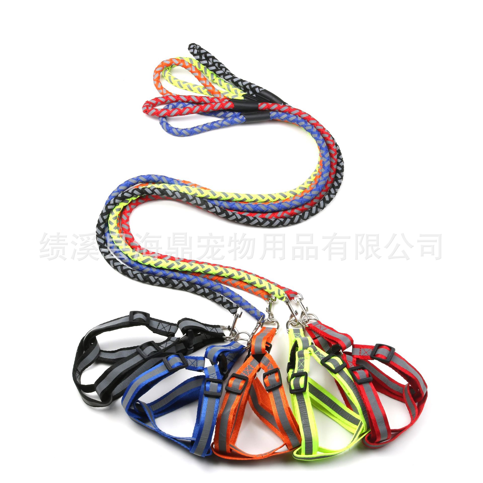 Pet supplies: hand-woven reflective leash, chest strap, hand-woven reflective round rope, dog leash, dog chain, collar Item Picture