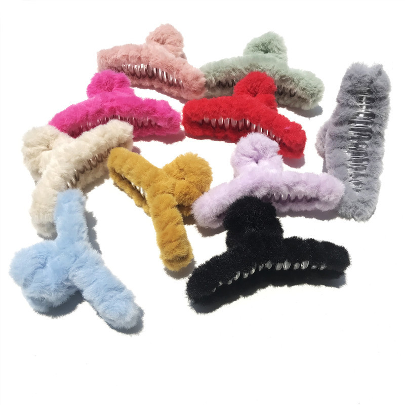 Fall/Winter New Cross Border Plush Hairpin Cute Hairpin Grab Shark Clip Cross Hairpin Pin Hair Headpiece details Picture