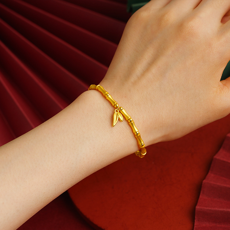 Shajin National Trend New Chinese-style bamboo joint bracelet jewelry, elegant and versatile for girls, couple's hand beads, imitation gold bestsellers Specification image
