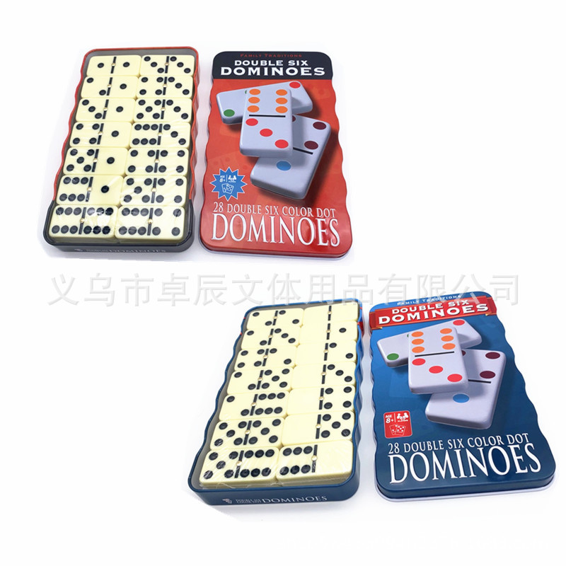 大号双六 Dominoes5010密胺多米诺骨牌象牙色弧形铁盒包装28张双6图