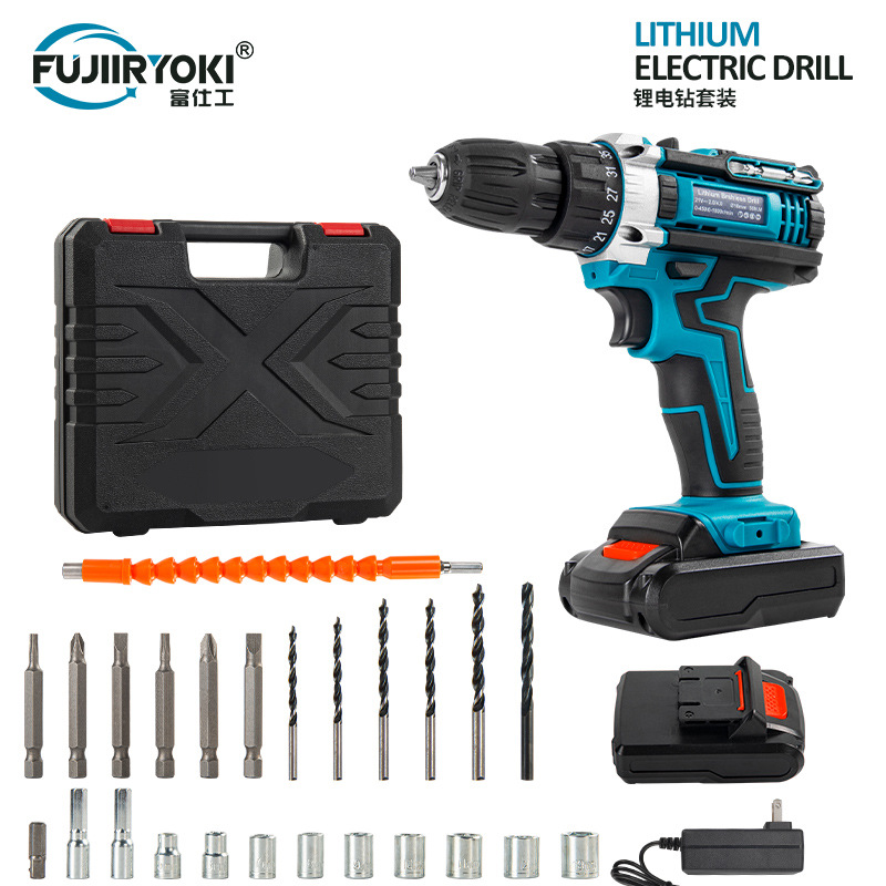 Bison Bosen Machinery Multi-functional 21V rechargeable impact drill, lithium battery, Cross-border flashlight, gun drill, electric screwdriver, electric drill set Item Picture