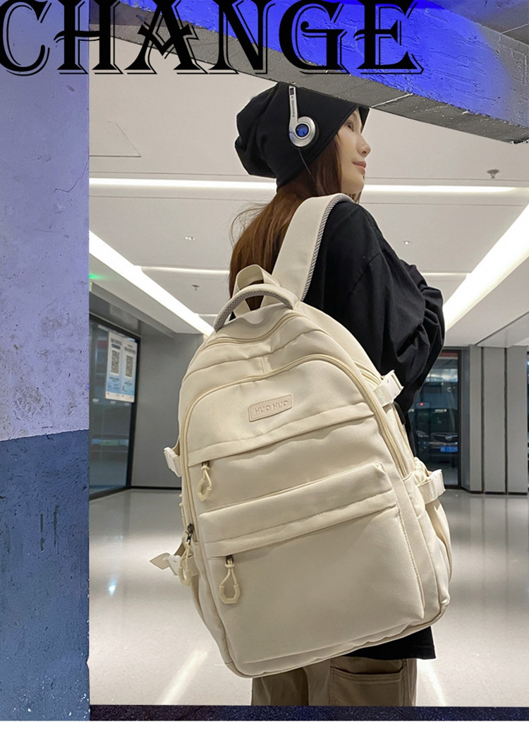 跨境爆款韩版初高中学生书包简约纯色百搭时尚双肩包减负耐用书包详情3