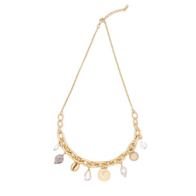 New European And American Fashion Coin Imitation Pearl Pendant Temperament Simple Retro Original Design Of Women's Necklace Accessories Item Picture