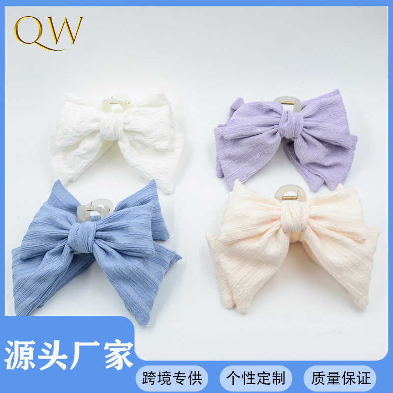 Qiwei Accessories Exclusive European and American cross-border new autumn and winter fabric double-sided double-layer large bow clip, fashionable and sweet hair clip for women