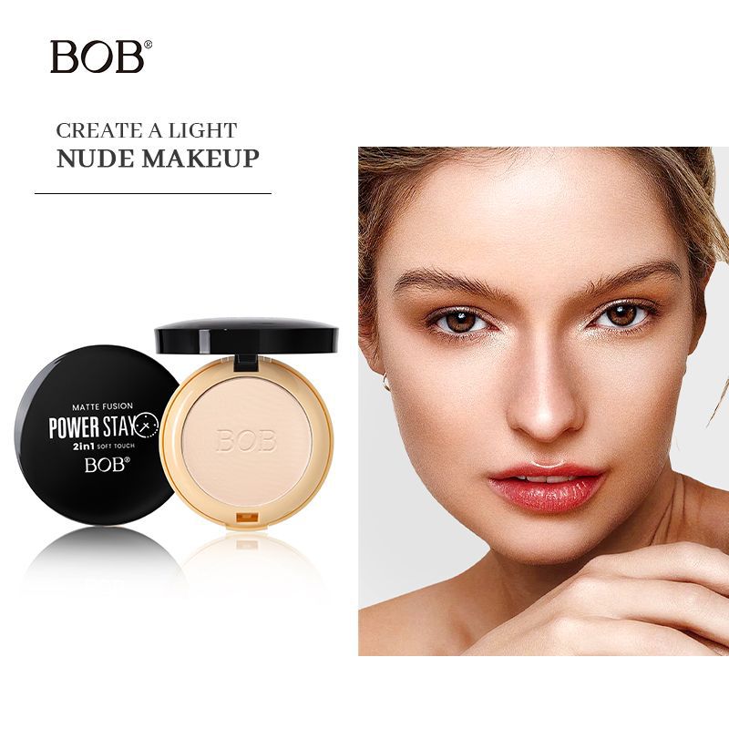 跨境专供BOB双层定妆粉饼控油补妆不卡粉不脱妆持久遮瑕亮肤修容
