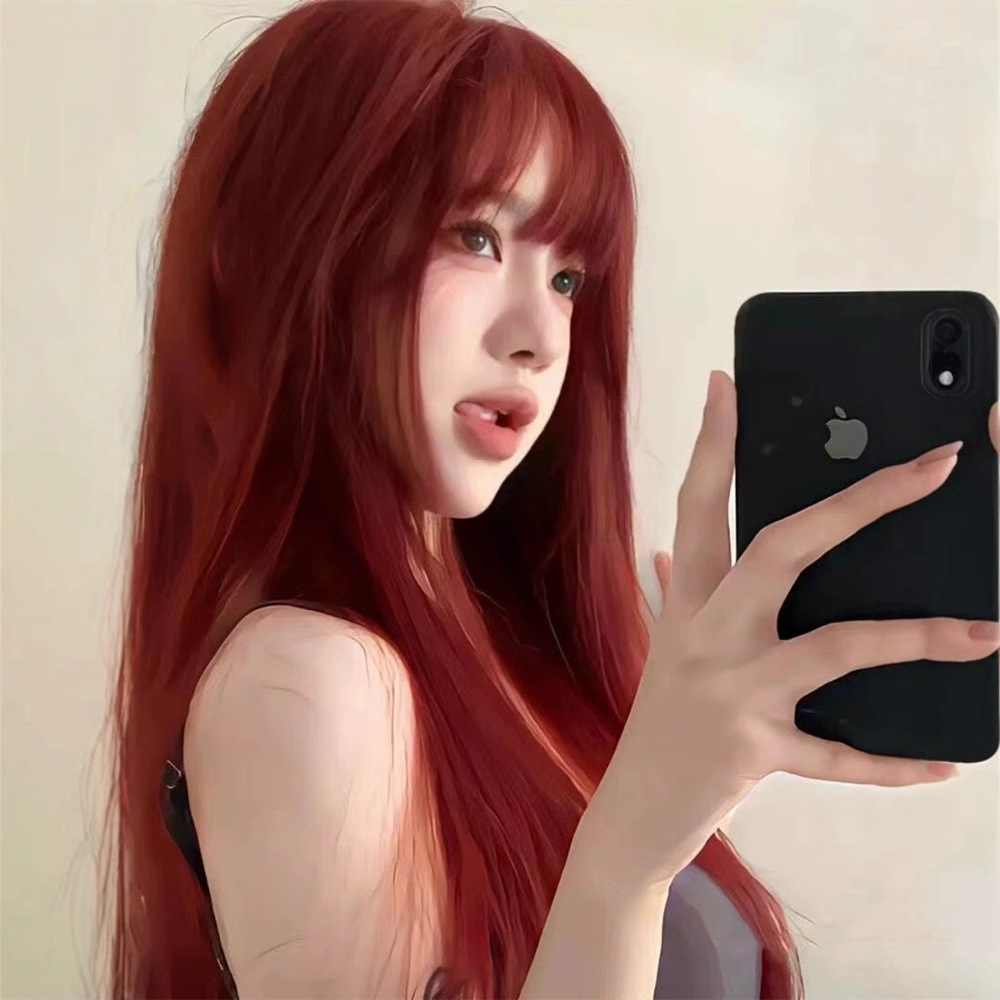 Full-head wig, bangs, black long straight wig, long hair, white gold wig, female curly hair, lolita wig set