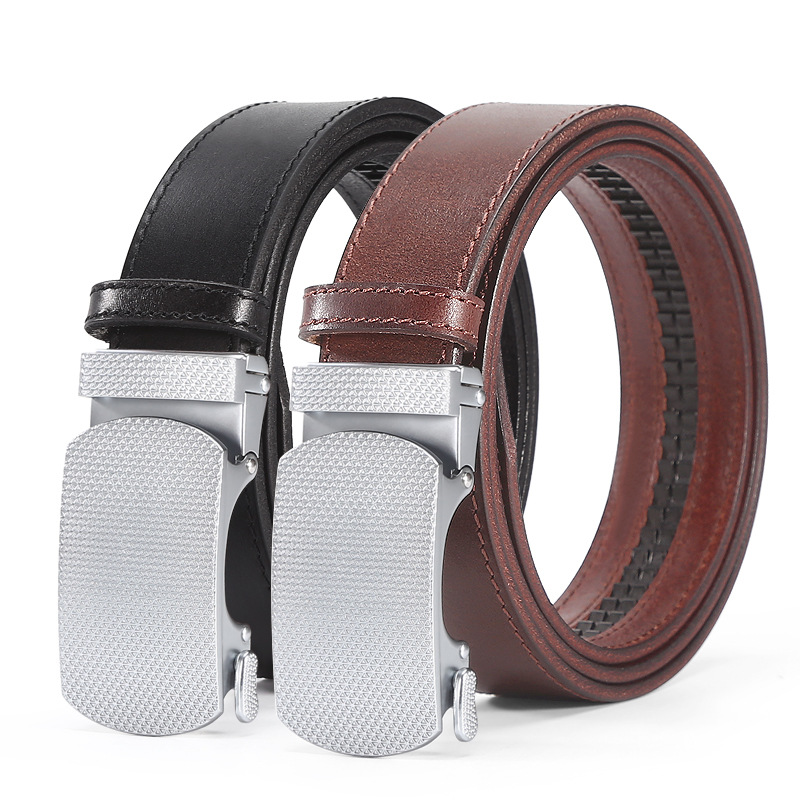 Wholesale of new online genuine leather belts for men, simple and versatile business belts, alloy automatic buckle trousers belts