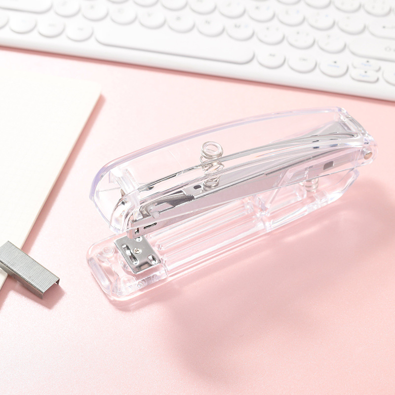 Factory direct supply transparent rose gold stapler, office large 12-sized stapler, cross-border labor-saving binding and stapling machine Specification image