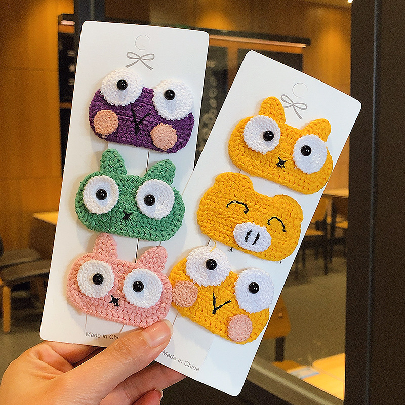 Cute Pet Cartoon Piglet Hairpin Animal Needle Knitting Yarn Hairpin Little Girl Bangs Bb Edge Clip Children's Headwear Specification drawing