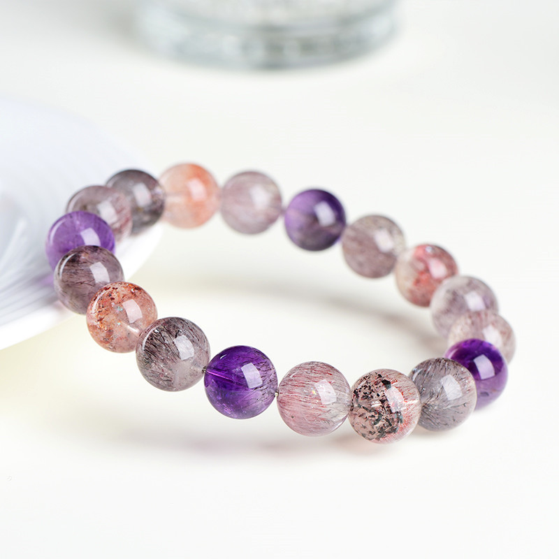 Jiuya Crystal Natural 7A Grade Ice Type Super Seven Round Bead Bracelet, Purple Titanium Crystal Aurora Scattered Bead Bracelet Factory Direct Sales details Picture