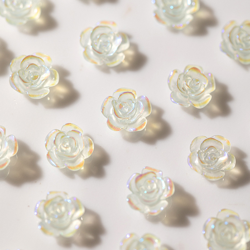 Camellia nail art accessories, new white rose flower nail decoration, Aurora nail diamond, a popular and best-selling accessory Specification image