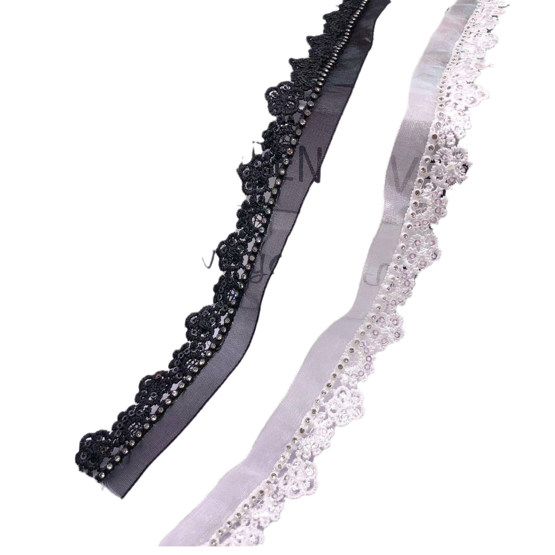 Black And White Off-The-Rack Garment Accessories Sweet Everything Neckline Hand-Sewn Rhinestone Yarn With Sequin Ribbon Lace Item Picture