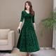 New Spring and Autumn 2024 Mom's slimming and form-fitting dress with a large swing, large-sized women's velvet long-sleeved dress, long style details Picture