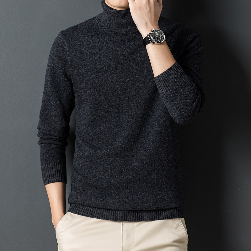 New men's high-neck thickened solid color sweater made of pure wool for autumn and winter, 440g men's casual Korean-style base layer wool sweater Application Scenario