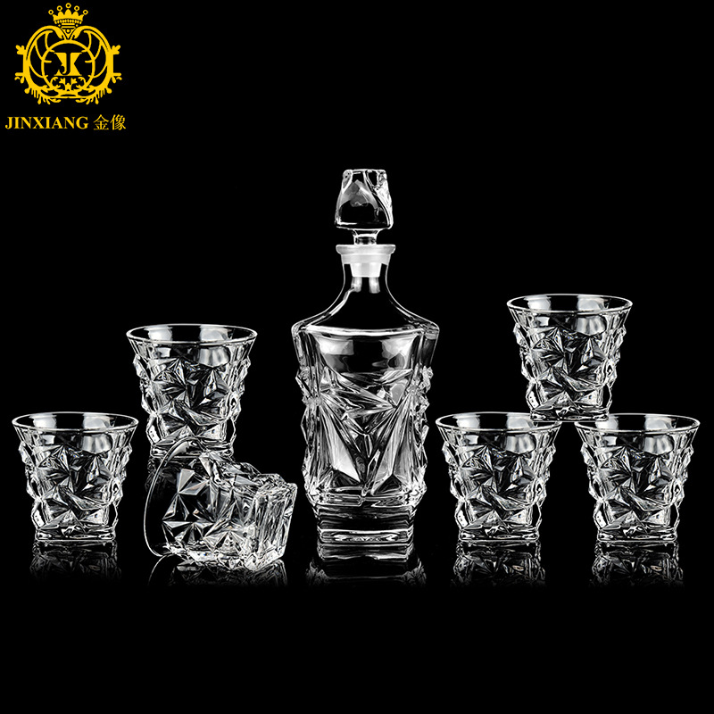玻璃杯玻璃水晶酒杯玻璃酒瓶850ml威士忌醒酒器礼品套装意大利精致玻璃酒杯套装7件套