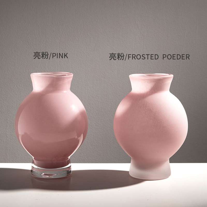Light luxury porcelain powder glass vase, vintage pink cloud tower glass vase, popular living room dining table flower arrangement and home decoration Item Picture