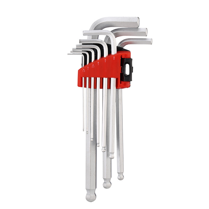 Extended spherical L-shaped Allen wrench 9-piece set, Allen wrench 9pc set, hardware tools in stock