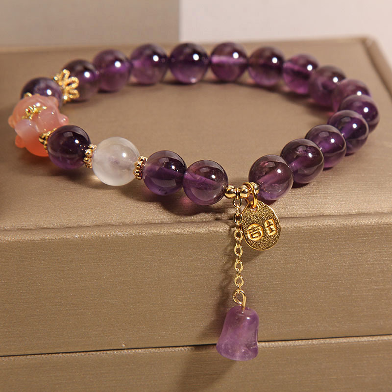 Brazalete natural amatista para mujeres de lujo ligero nichos exquisitos de sal fuente de ágata oso pequeño pinchazo de mano para novia novias mejor regalo