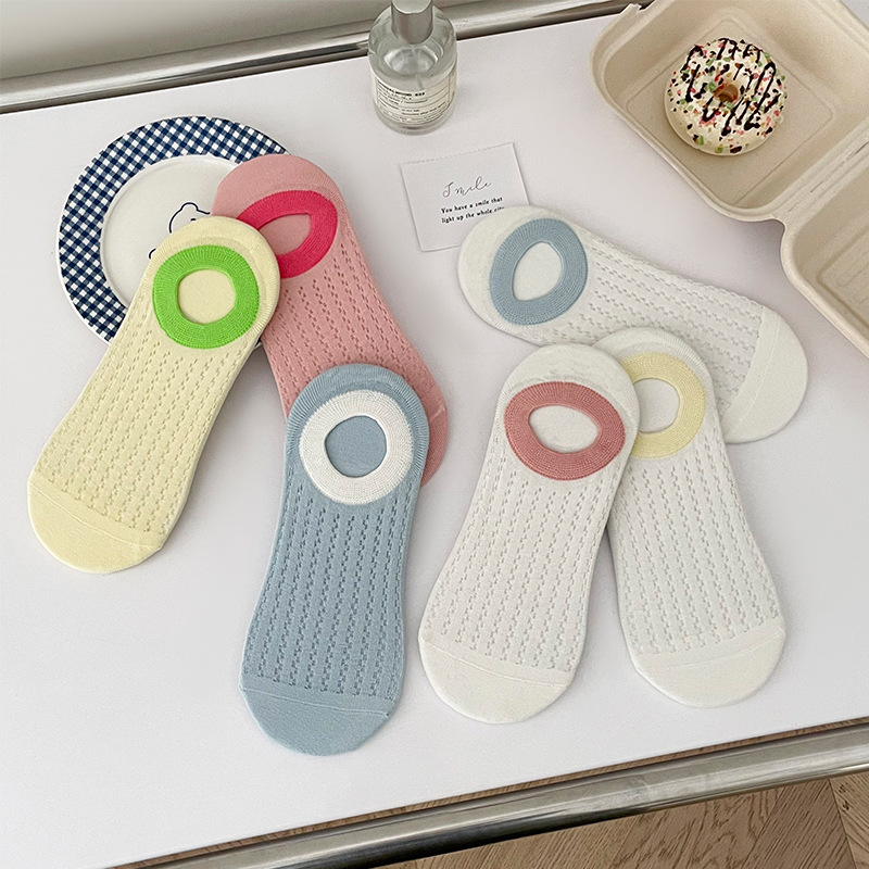 Korean Version Of Hosiery Socks Female Invisible Contrast Color Hosiery Socks Ins Sweet Day Pinstripe Boat Socks Wholesale Specification drawing