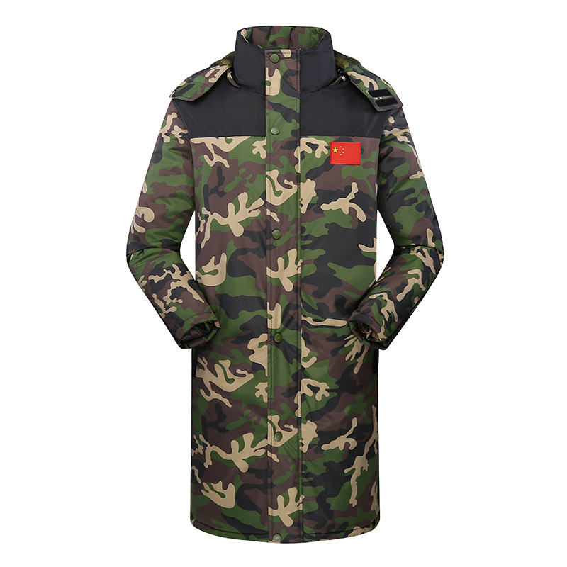 Autumn And Winter Padded Padded Jacket With Wool And Thick Labor Protection Camouflage Military Coat Men's And Women's Long-Sleeved Over Knee Down Padded Security Clothing details Picture