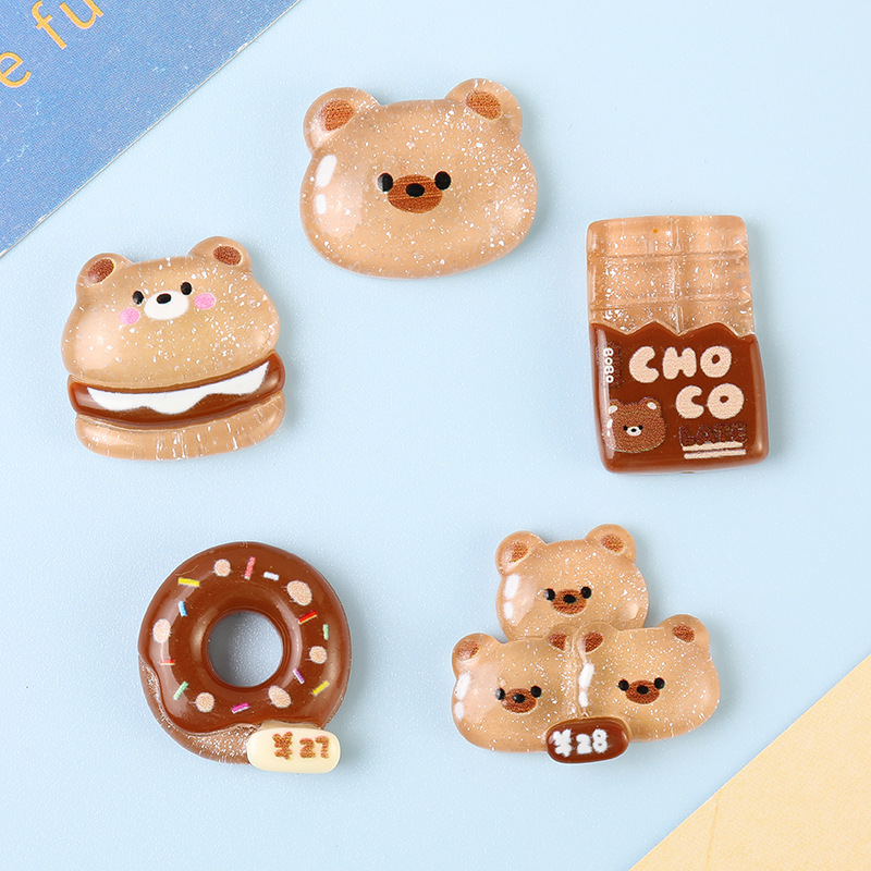 Resin Accessories Coffee Color Bear Children Fun Cartoon Diy Accessories Cream Glue Phone Case Shoe Buckle Patch Hair Clip Material Application Scenario