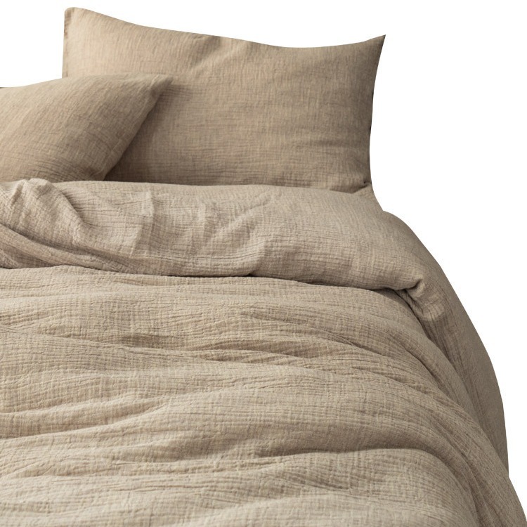 Fabric Innovation Plain Cotton And Linen Double Yarn Bed Sheet Four-Piece Simple High-Grade Bedding Set All Cotton Bedding Item Picture