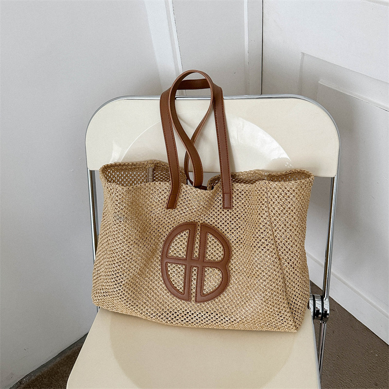 2023 new fresh and light woven bag, color-blocking straw woven fashion, ins style trendy women's bag, single-shoulder bag and handbag Specification image