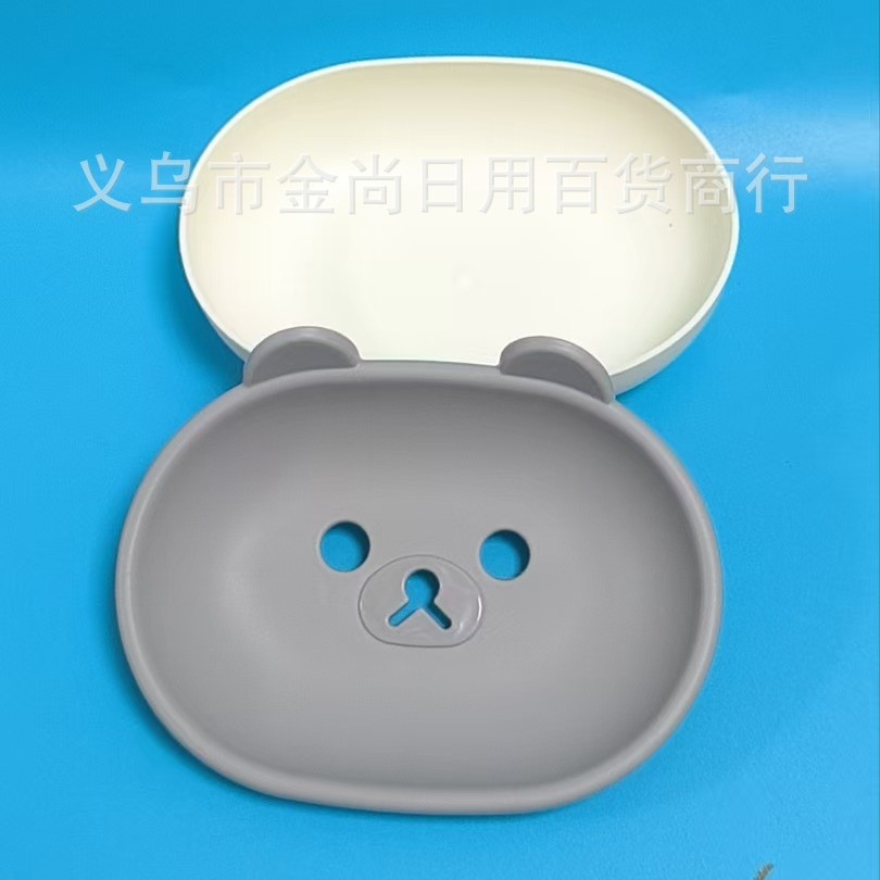 Cartoon cute bear plastic soap box, double-layer smiling soap box/soap plate, soap dish creative Specification drawing