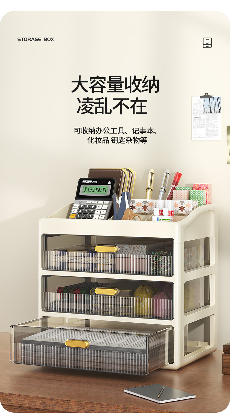 桌面收纳盒抽屉式办公室书桌上工位整理文具化妆品置物架储物柜子详情21