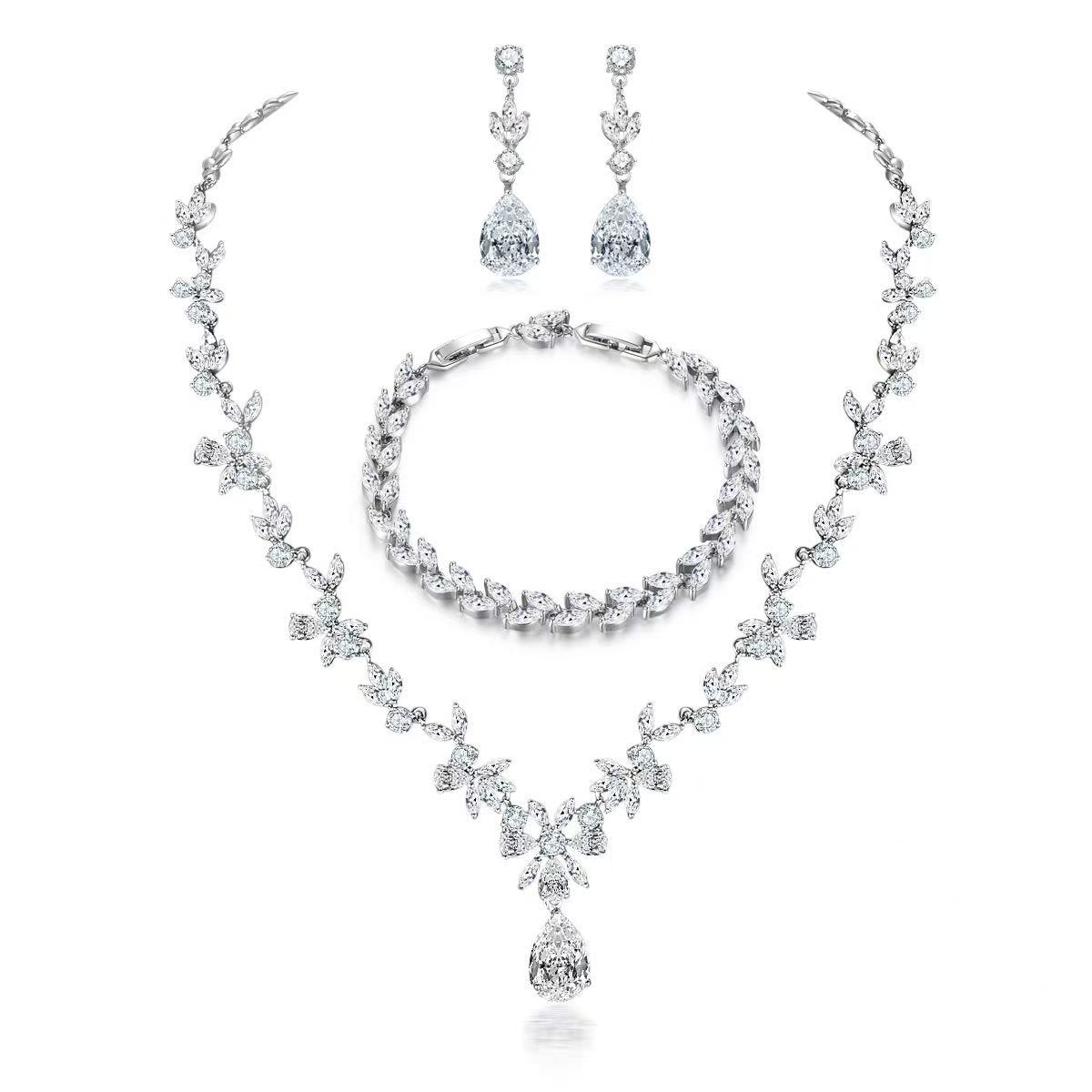 Amazon wedding bride necklace, earrings, jewelry set, banquet all-rounders, accessories manufacturer, wholesale in stock, wedding Item Picture