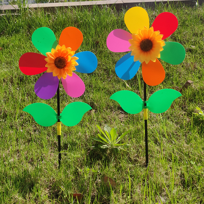 New single-layer six-color sunflower windmill pvc leafed sunflower children's traditional toy wholesale factory direct sales Specification image