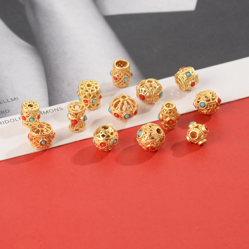 Nepal Old Fa Gold Strong Color Sarge Gold Diy Accessories Text Play Accessories Dragonfly Eye Loose Bead Bracelet String Bead Application Scenario